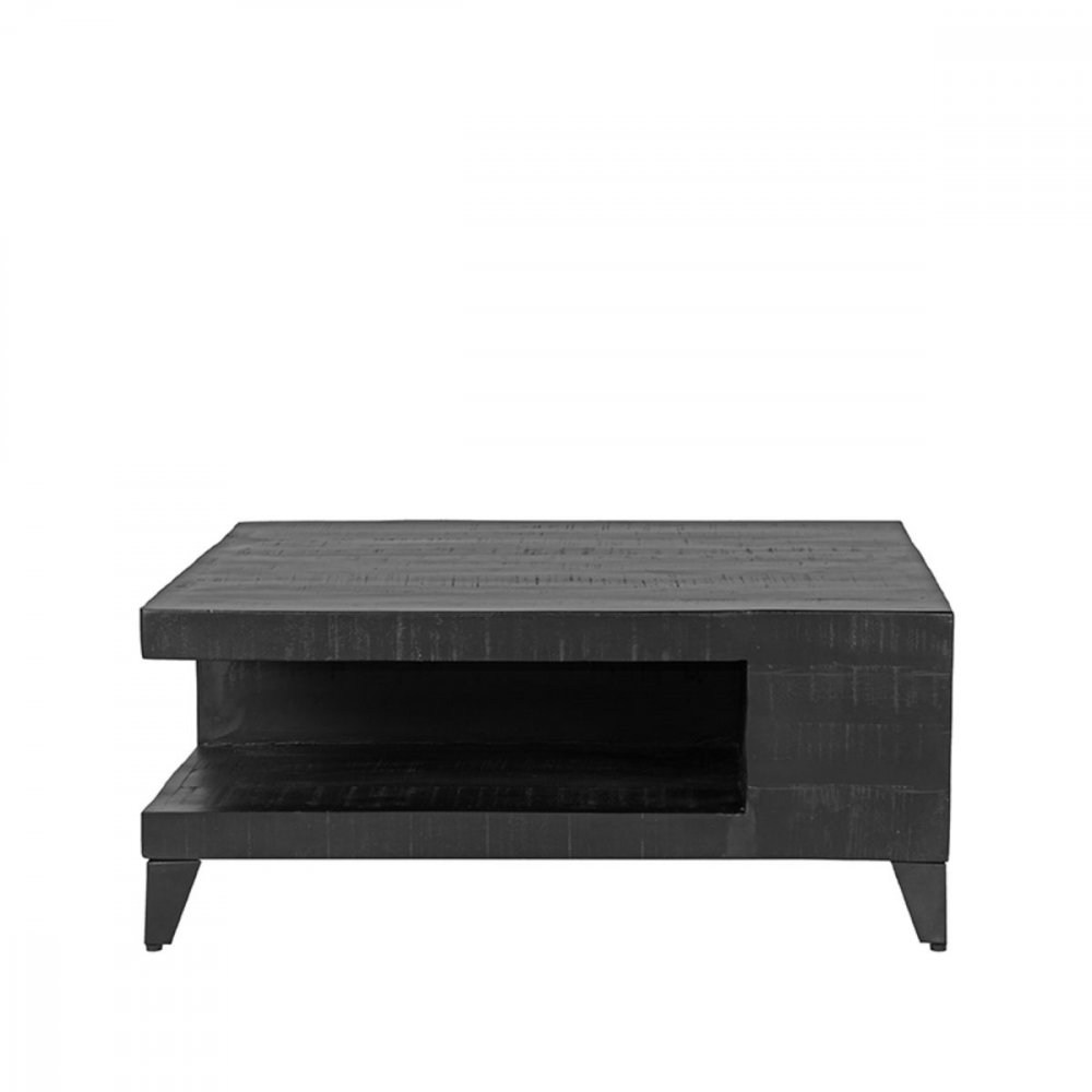 Couchtisch Bloc 80x80x33 Cm Schwarzes Mangoholz | Schwarzes Metall