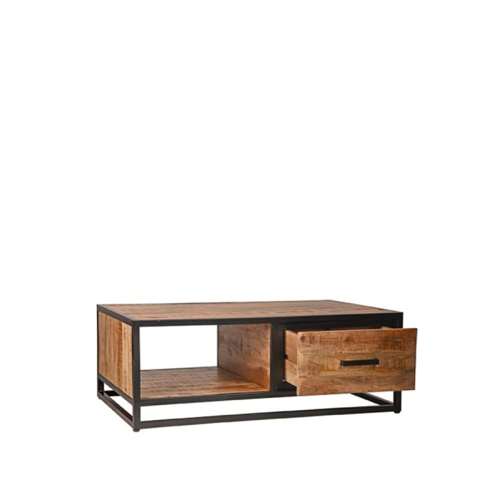 Couchtisch Tampa 110x70x40 cm Raues Mangoholz | Schwarzes Metall