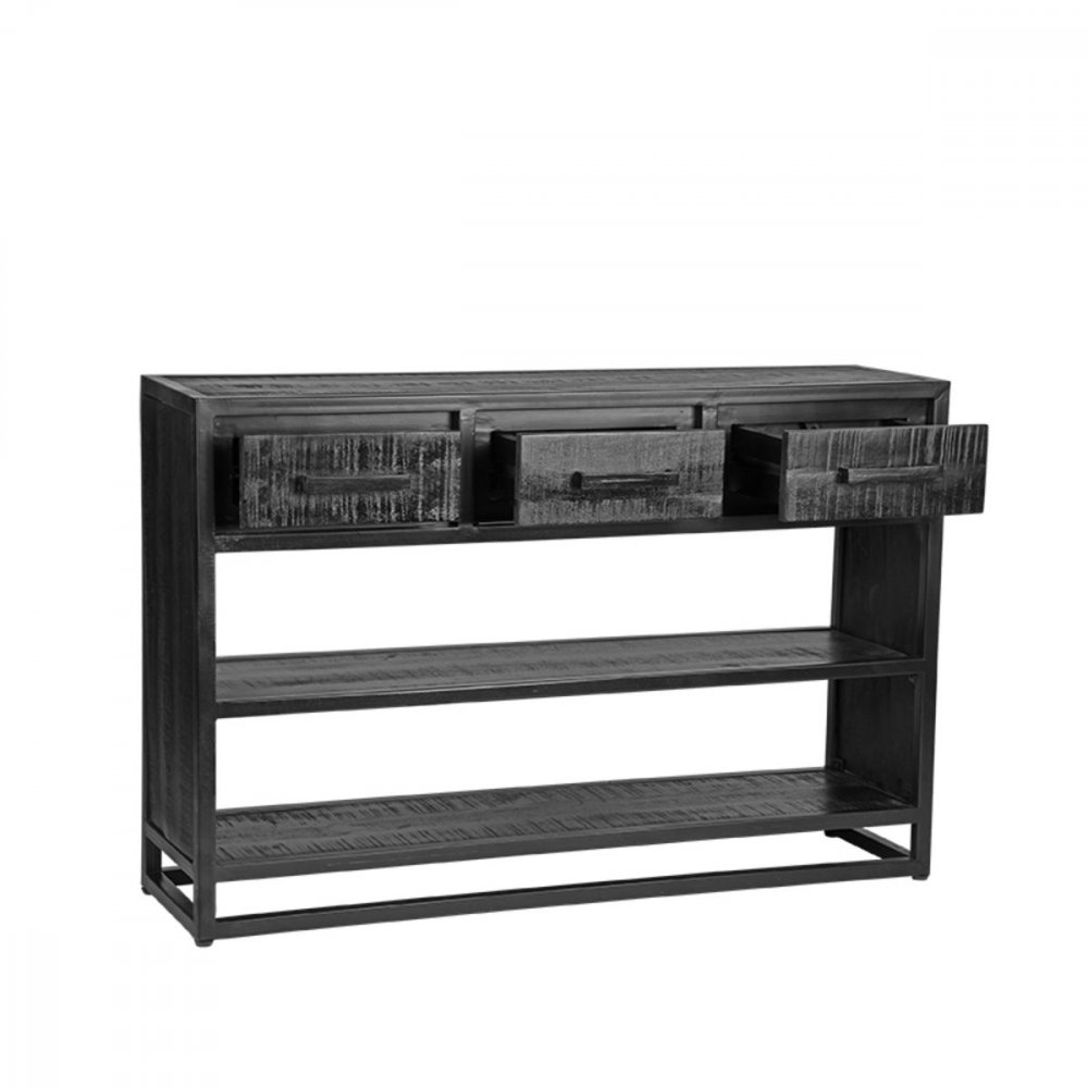 Beistelltisch Chili 115x30x75 cm Schwarzes Mangoholz | Schwarzes Metall