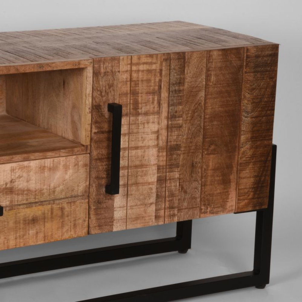 TV stand Bolivia 174x40x60 cm rough mango wood | Black metal