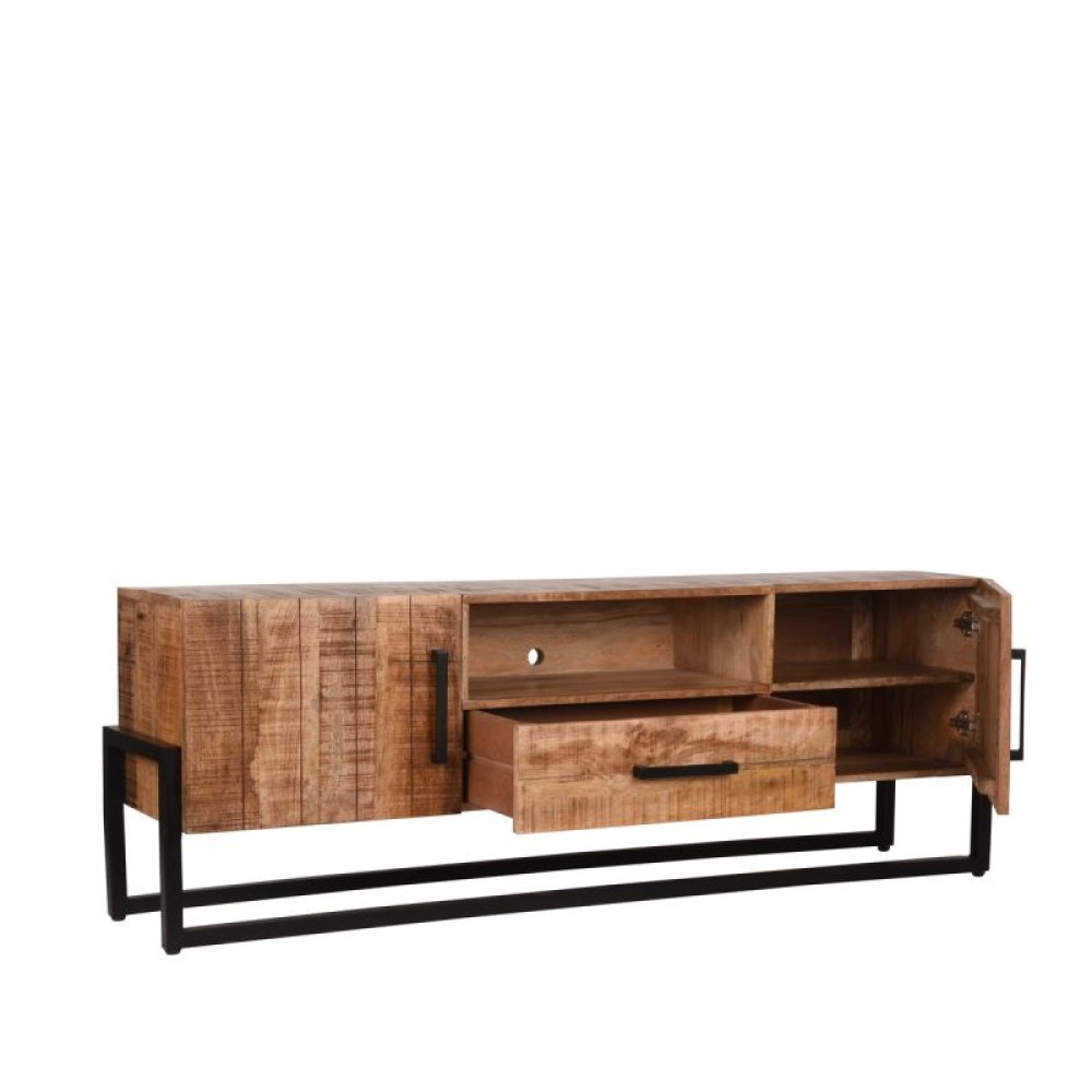 TV stand Bolivia 174x40x60 cm rough mango wood | Black metal