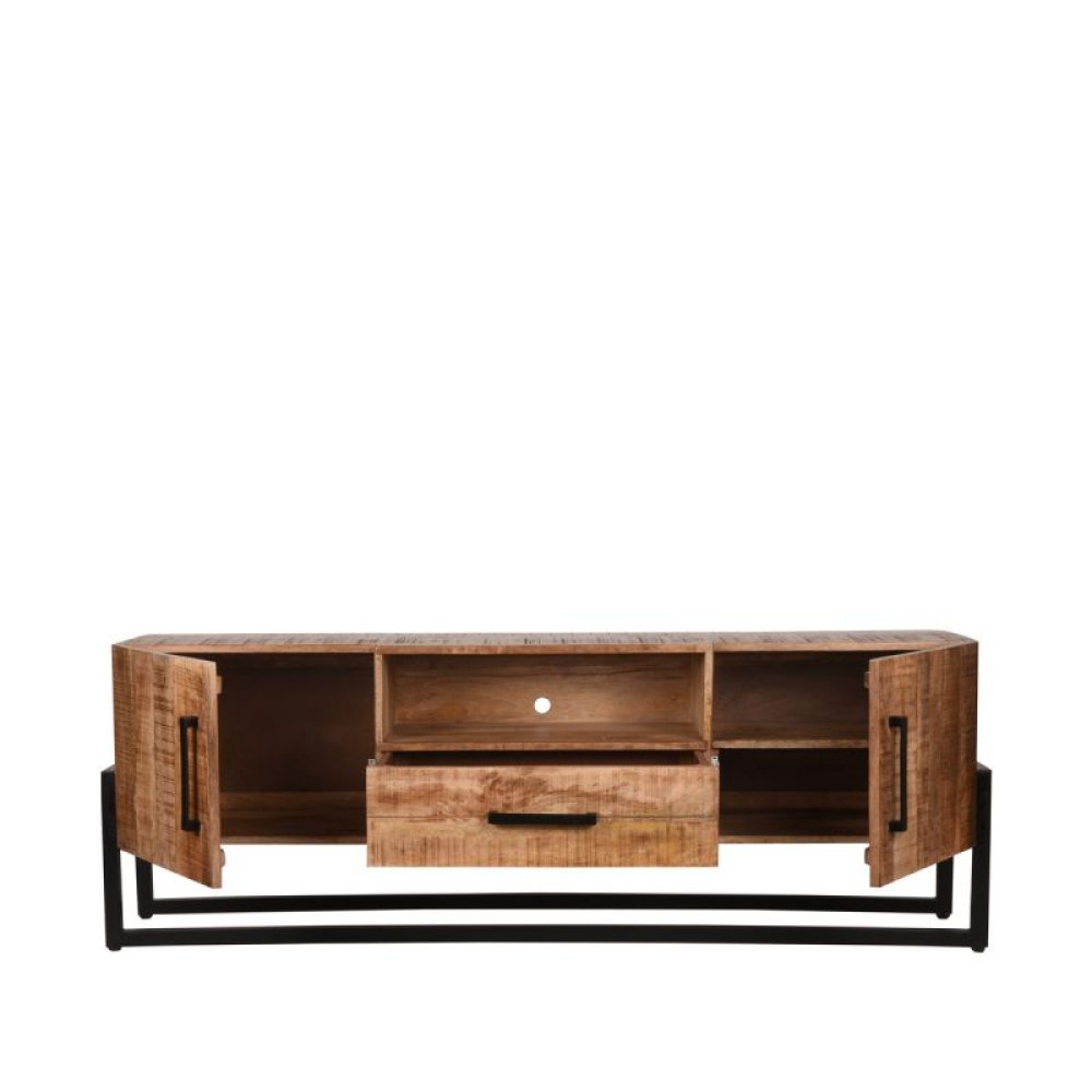 TV stand Bolivia 174x40x60 cm rough mango wood | Black metal