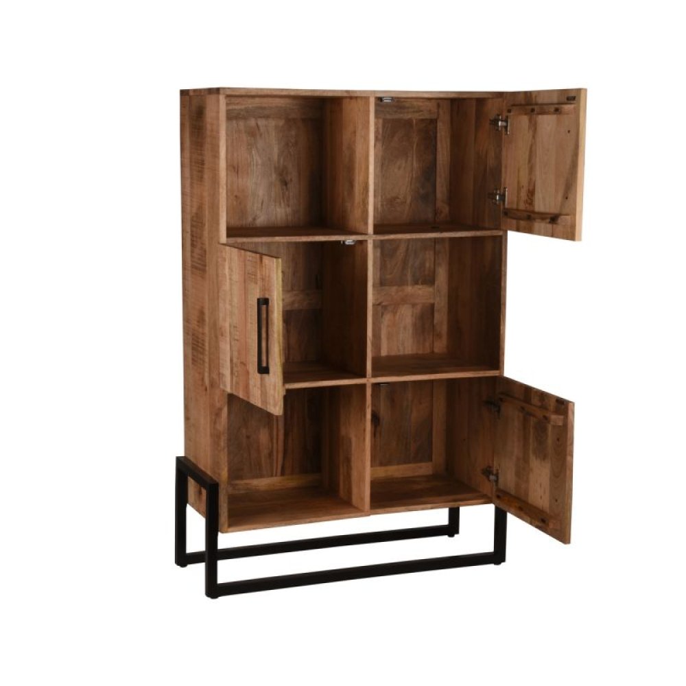 Regalschrank Bolivien 100x40x150 Cm Raues Mangoholz | Schwarzes Metall