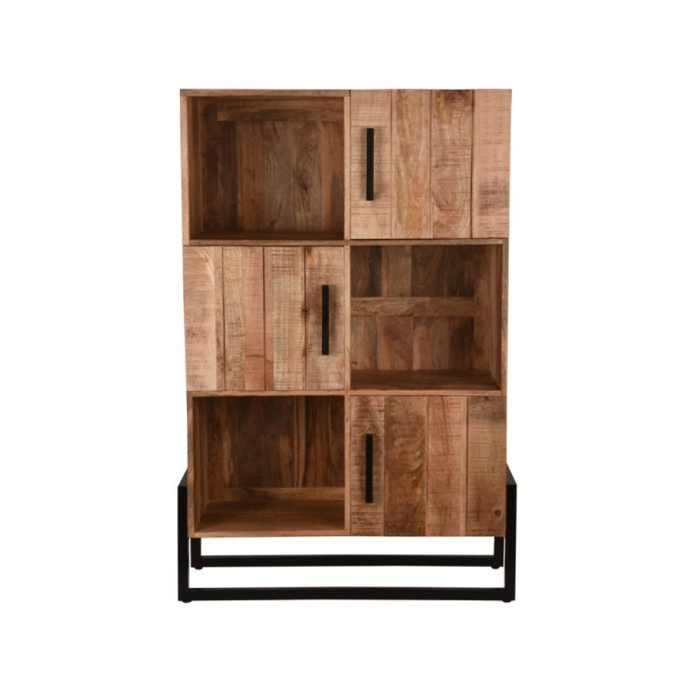 Regalschrank Bolivien 100x40x150 Cm Raues Mangoholz | Schwarzes Metall