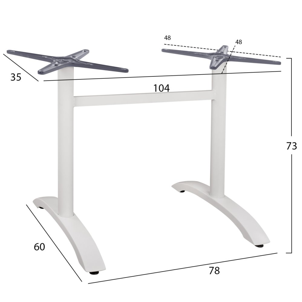 Weißes Tischuntergestell aus Metall mit zwei Säulen 78x60xH73 cm.