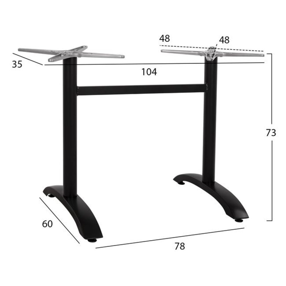 Mattschwarzes Tischuntergestell aus Metall mit zwei Säulen 78x60xH73 cm.