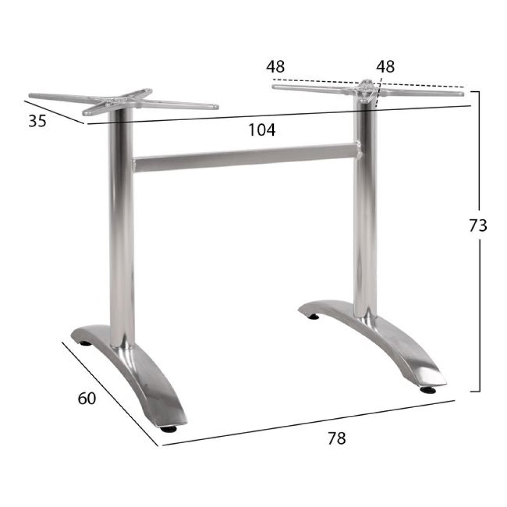 Tischuntergestell in Chromfarbe aus Metall mit zwei Säulen 78x60xH73 cm.