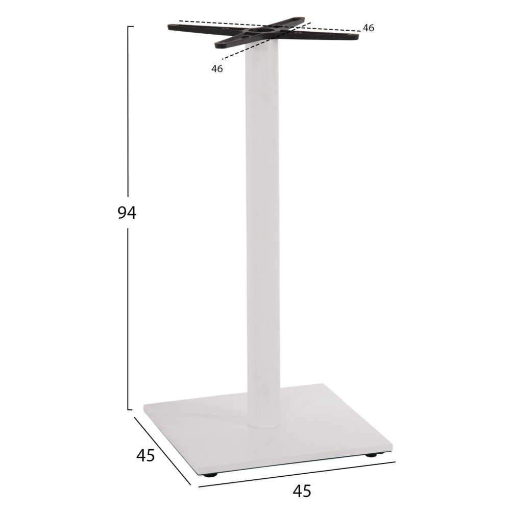 UNTERGESTELL FÜR STEHTISCH MITTELHÖHE - WEIß MATTEM METALL - HÖHENVERSTELLER - KREUZ 46Χ46cm 45Χ45Χ94 cm