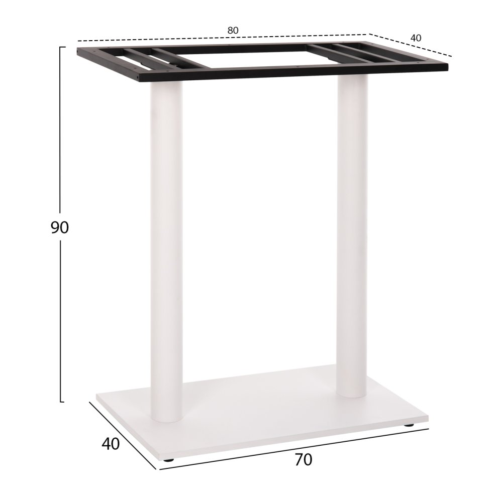 STEHTISCHGESTELL MITTELHÖHE AUS MATTWEIßEM METALL 2-SÄULEN 40Χ80Χ90 cm