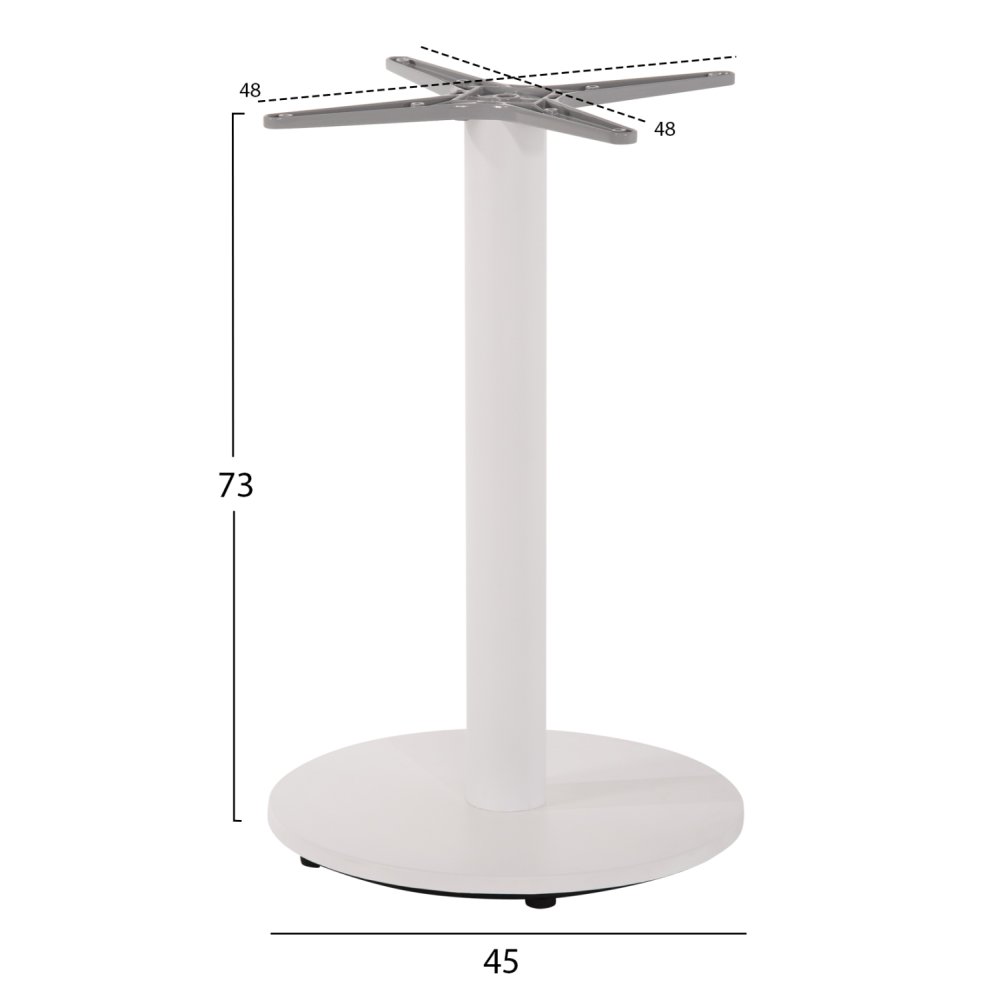 ALUMINIUM-TISCHGESTELL RUND WEIß MATTE KREUZ 48X48cm Φ45X72cm