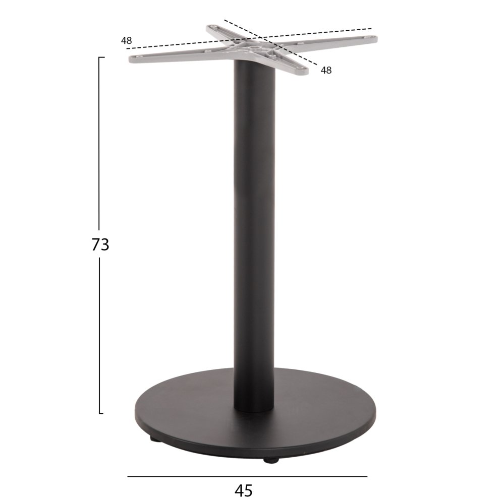 ALUMINIUM-TISCHGESTELL RUND SCHWARZ MATTE KREUZ 48X48cm Φ45X73cm