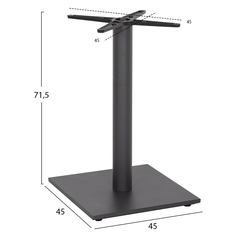 TISCHGESTELL METALLGRAU MATTE 45X45X71,5cm. MIT KREUZ 45X45 UND REGLER