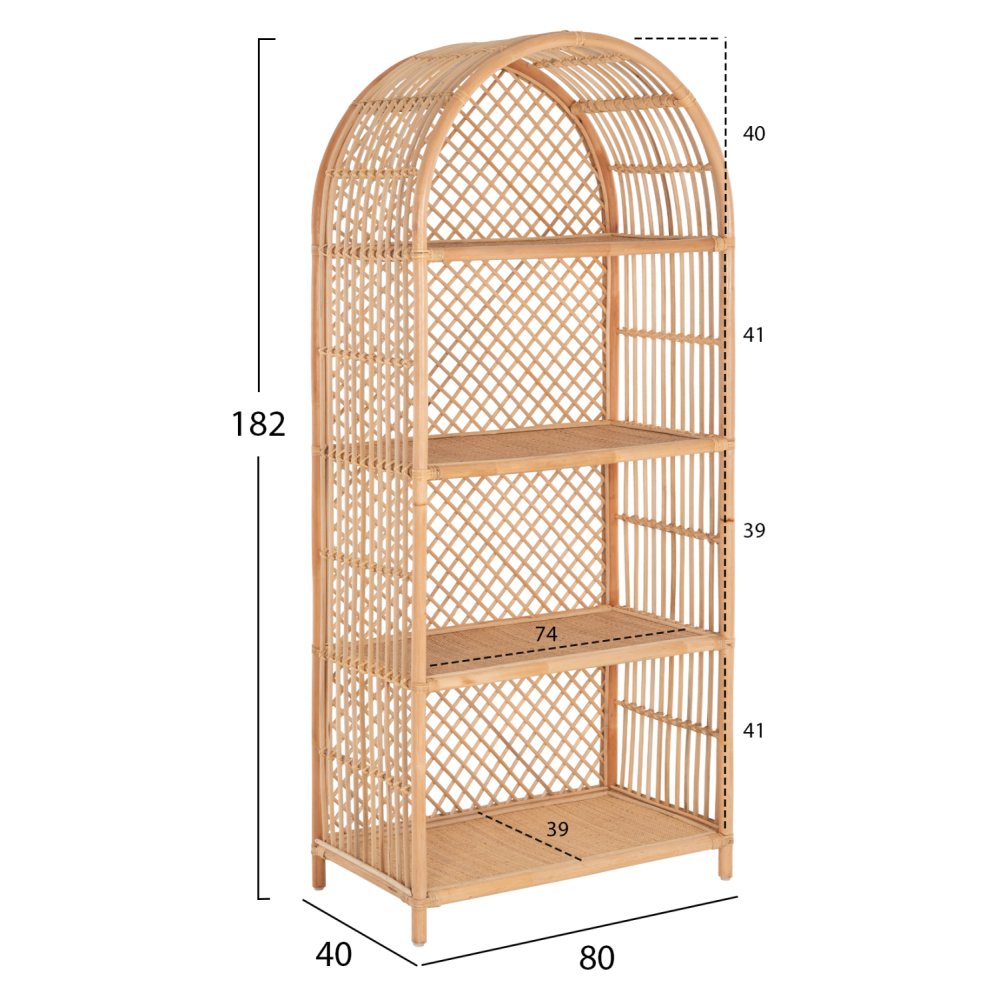 BÜCHERREGAL AUS NATÜRLICHEM RATTAN IN NATÜRLICHER FARBE 80x40x182Hcm