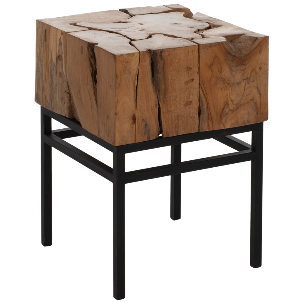 BEISTELLTISCH QUADRATISCHES MASSIVES TEAK NATURFARBE 38X38X55H