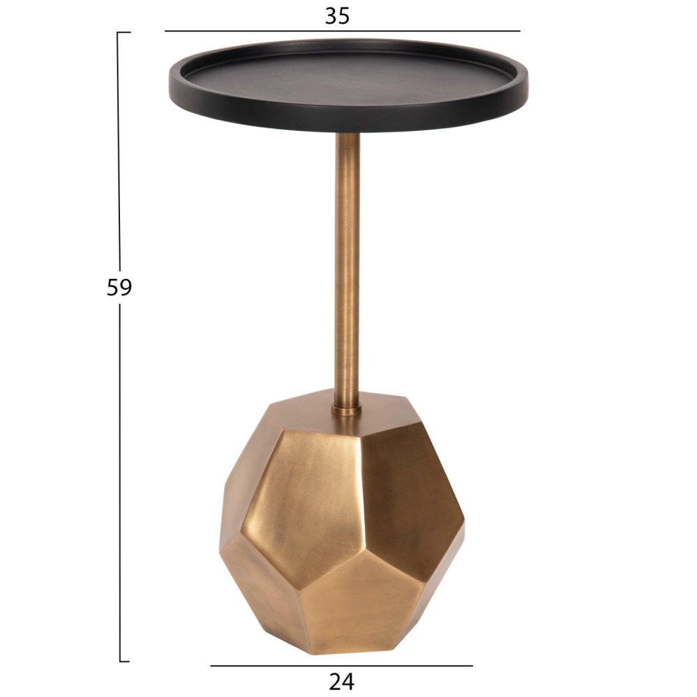 BEISTELLTISCH RUBIN, Platte aus Mangoholz in Schwarz, Sockel aus Metall in Messinggold, 35 x 35 x 59 cm