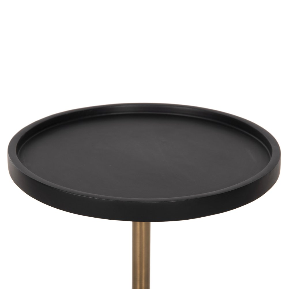 BEISTELLTISCH RUBIN, Platte aus Mangoholz in Schwarz, Sockel aus Metall in Messinggold, 35 x 35 x 59 cm