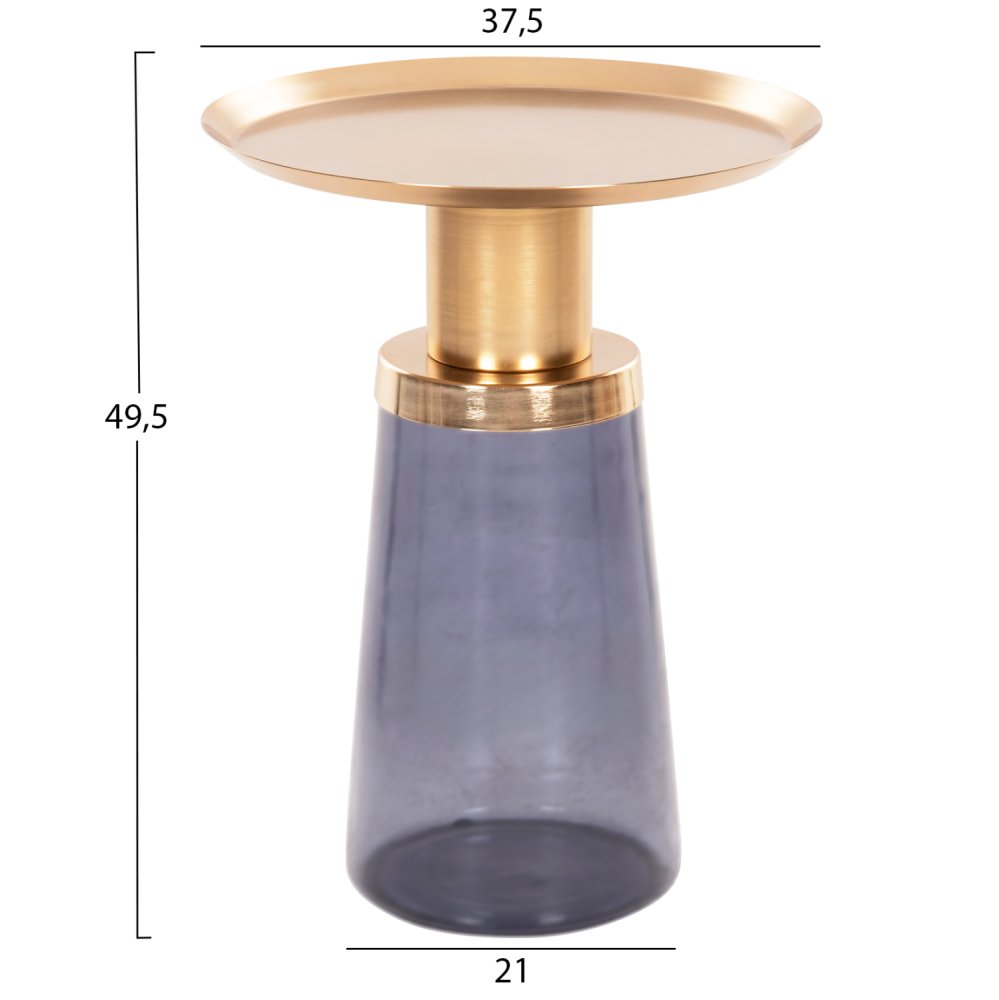 BEISTELLTISCH BALLIN BLAU GLAS-METALL IN GOLD Φ37,5x49,5Hcm