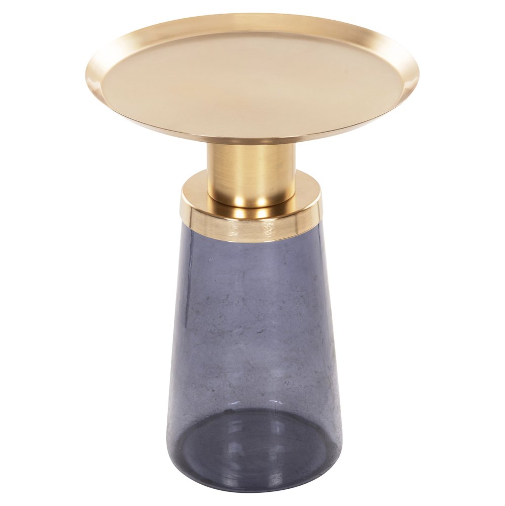 BEISTELLTISCH BALLIN BLAU GLAS-METALL IN GOLD Φ37,5x49,5Hcm