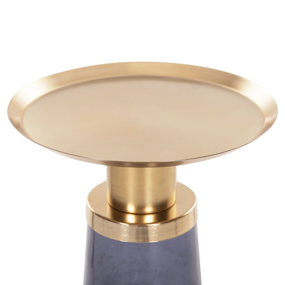 BEISTELLTISCH BALLIN BLAU GLAS-METALL IN GOLD Φ37,5x49,5Hcm