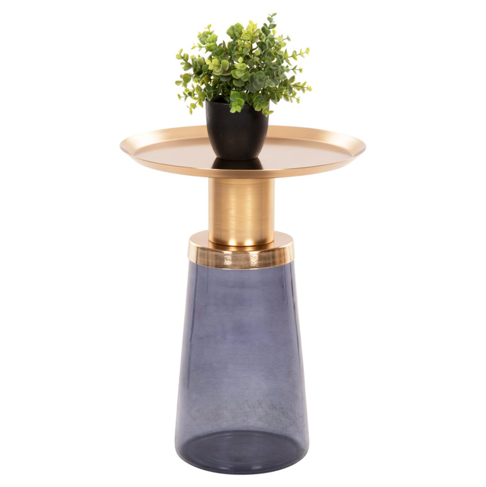 BEISTELLTISCH BALLIN BLAU GLAS-METALL IN GOLD Φ37,5x49,5Hcm