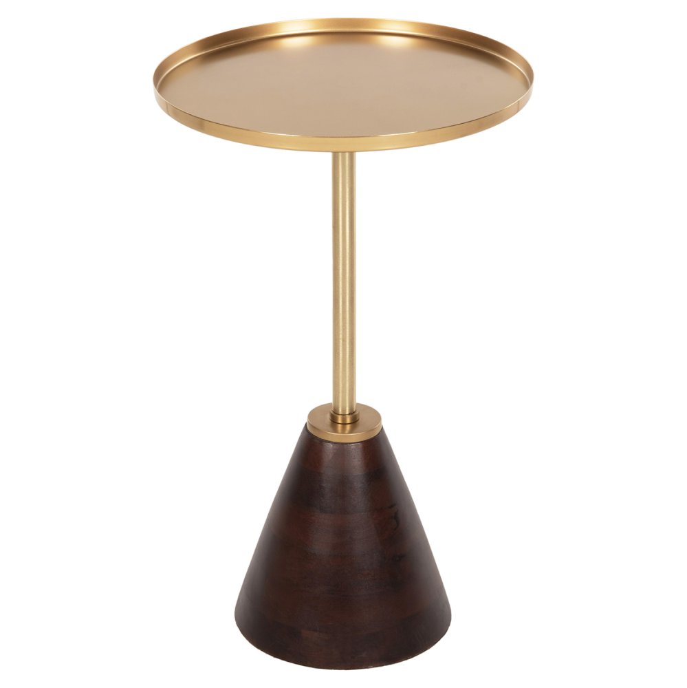 BEISTELLTISCH, RUND, KAPPUR, MANGOHOLZ IN NUSSBAUMFARBE, METALL IN GOLD, Φ38x62Hcm