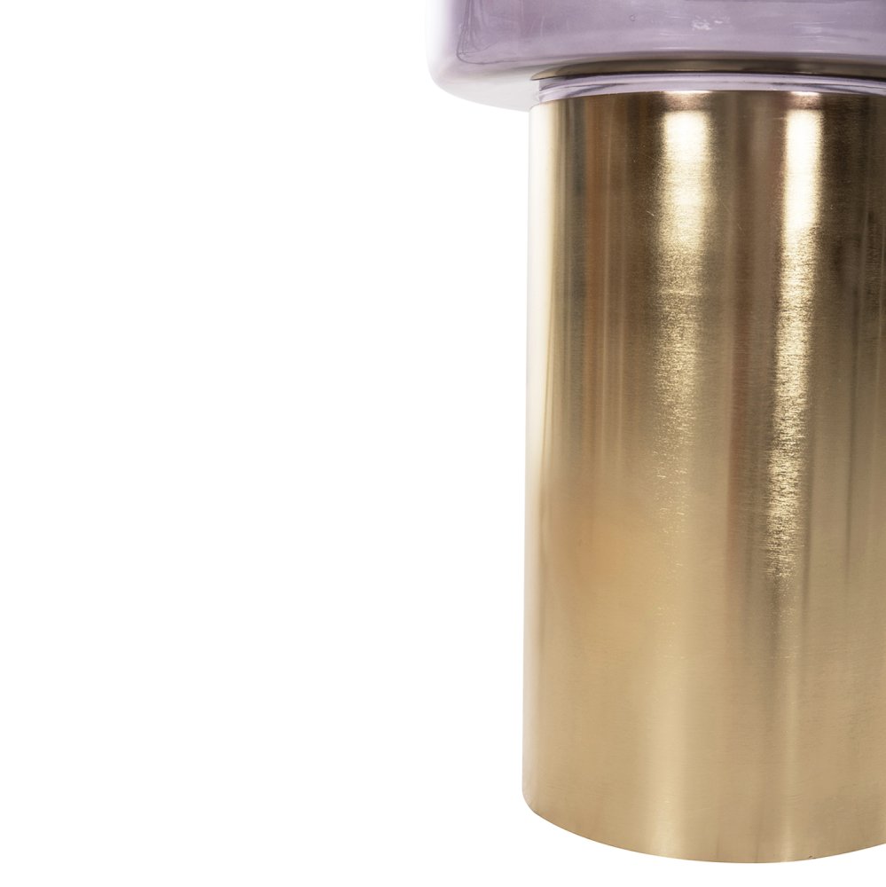 Runder Beistelltisch Carmo, violette Glasplatte, goldener Metallsockel, Φ39Χ54Hcm