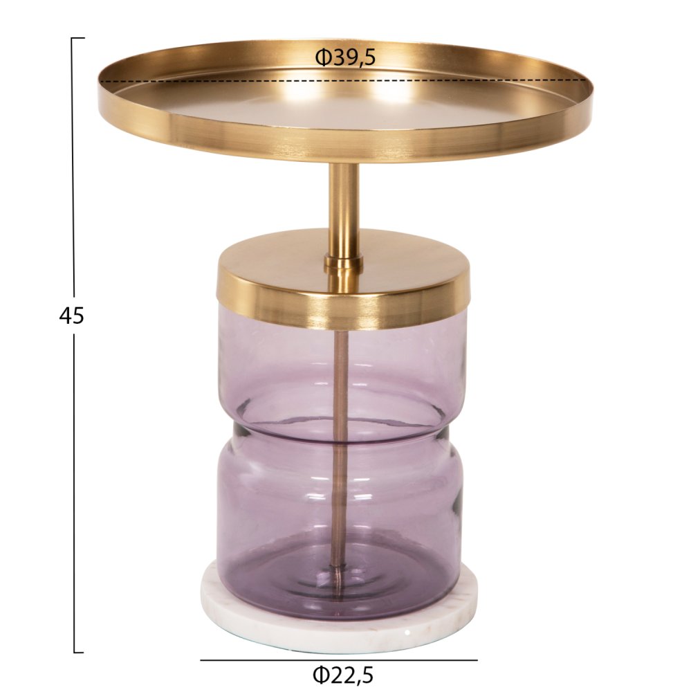 HAILEY BEISTELLTISCH LILA GLAS-GOLDMETALL Φ39,5x45Hcm