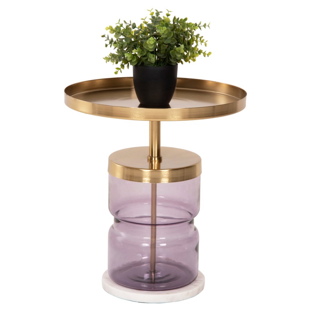 HAILEY BEISTELLTISCH LILA GLAS-GOLDMETALL Φ39,5x45Hcm