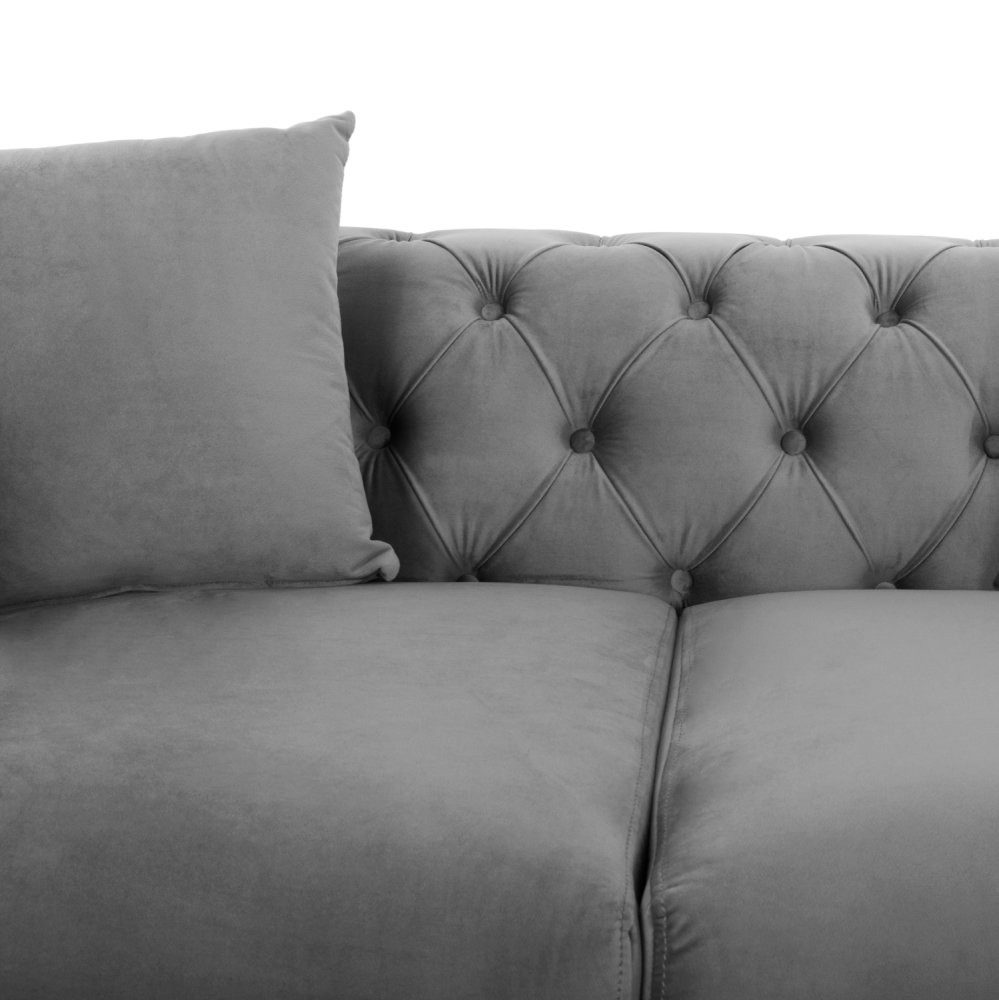SOFA 2-SITZER t.CHESTERFIELD MOBAR GRAU SAMT-METALLBEINE 154x85x68Hcm