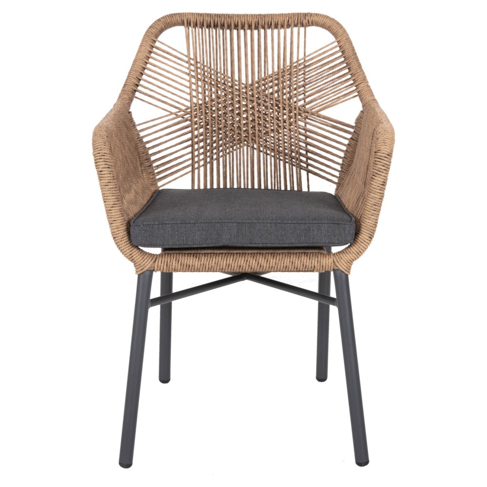 SESSEL ALUMINIUM ANTHRAZIT-PE RATTAN BEIGE-KISSEN ANTHRAZIT57x65x84Hcm