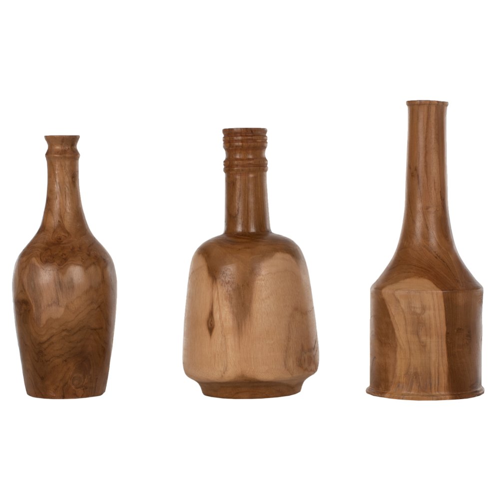 DEKORFLASCHEN 3-TEILIGES SET MASSIVES TEAK NATURAL