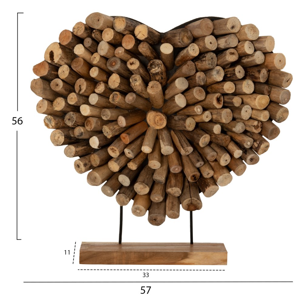 TABLE DECORATION SHINZO HEART SHAPE TEAK BRANCH WOOD IN NATURAL COLOR 57x5x56Hcm