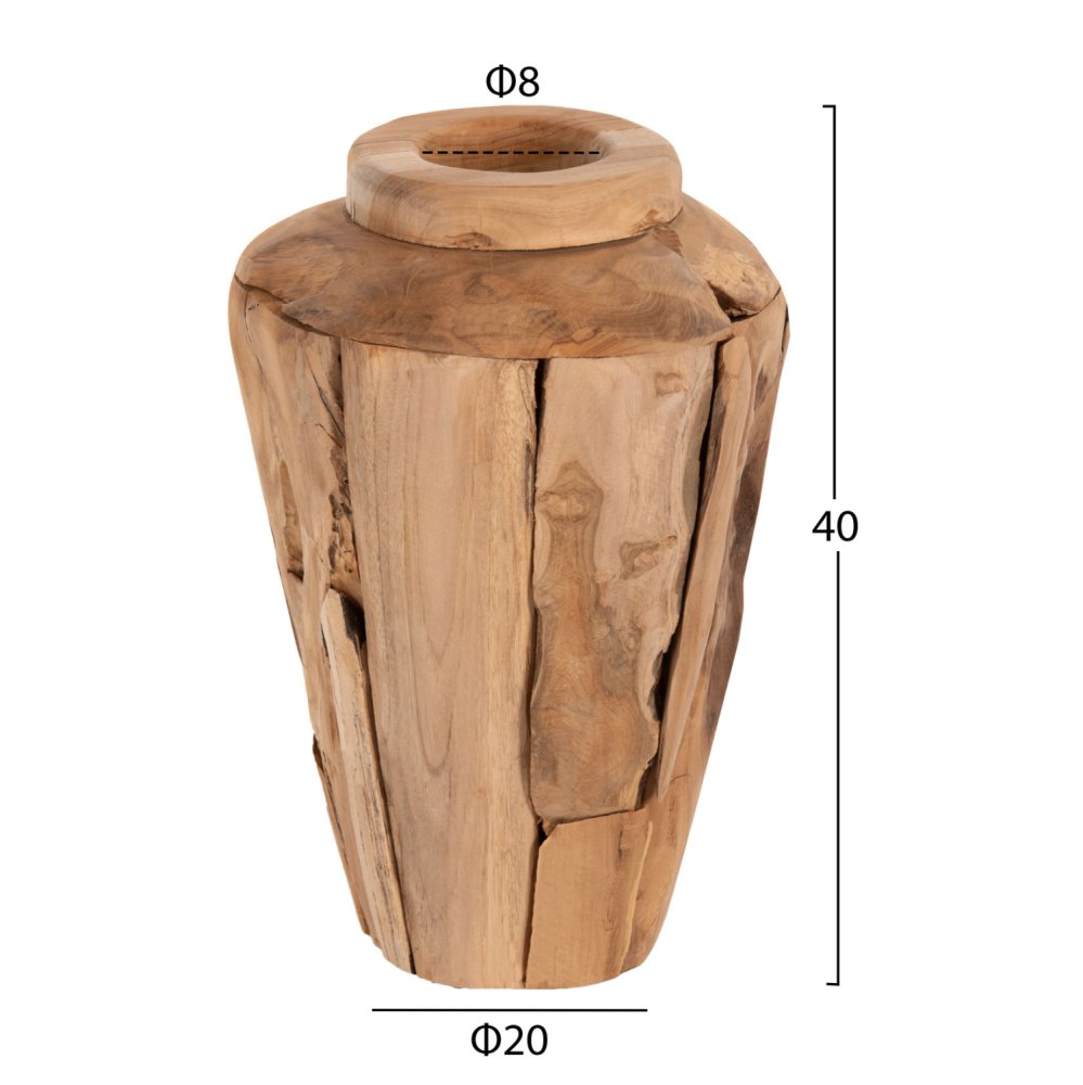 DEKORATIVE VASE ZENIA RECYCELTE TEAKHOLZSTÜCKE IN NATÜRLICHER FARBE Φ20x40Hcm