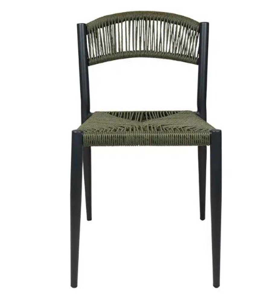 "Jonah" chair in anthracite/olive green made of wicker look aluminium