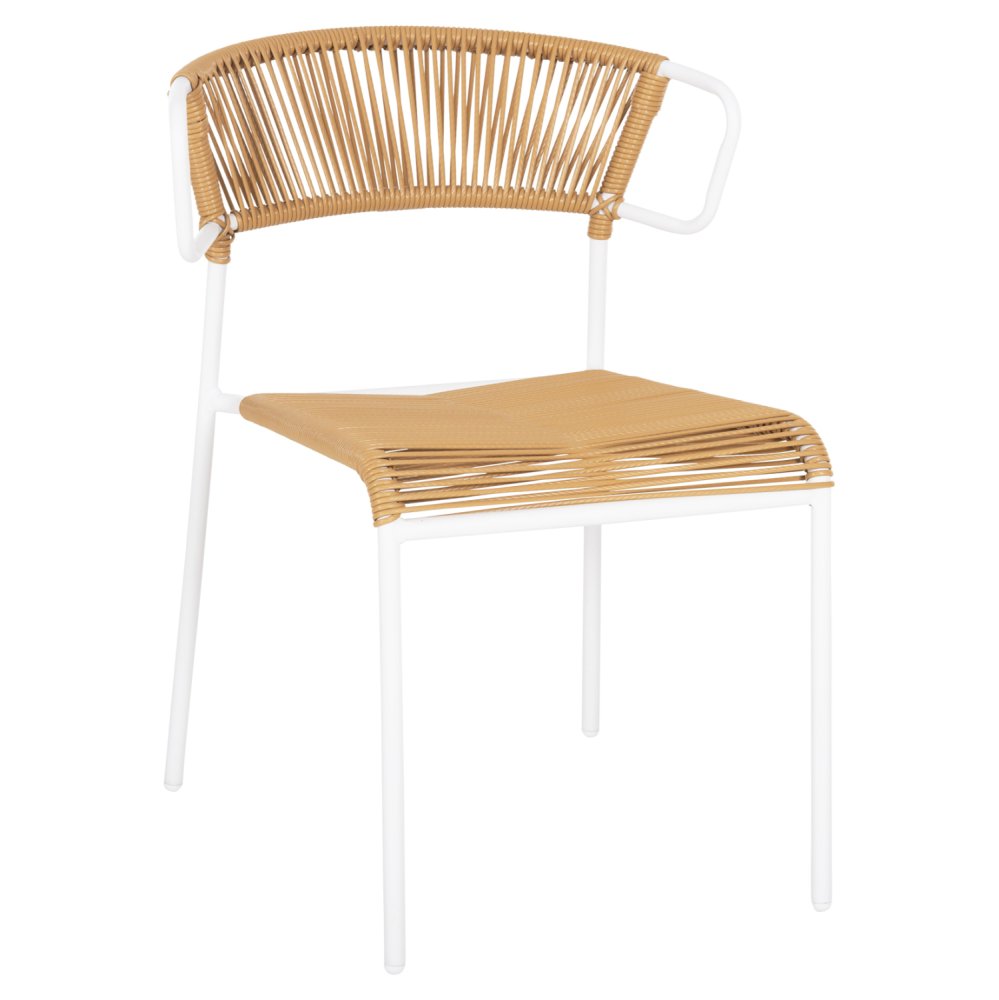 STUHL METALL IN WEISS UND SYNTHETISCHES RATTAN IN NATÜRLICHER FARBE 54x62x80Hcm