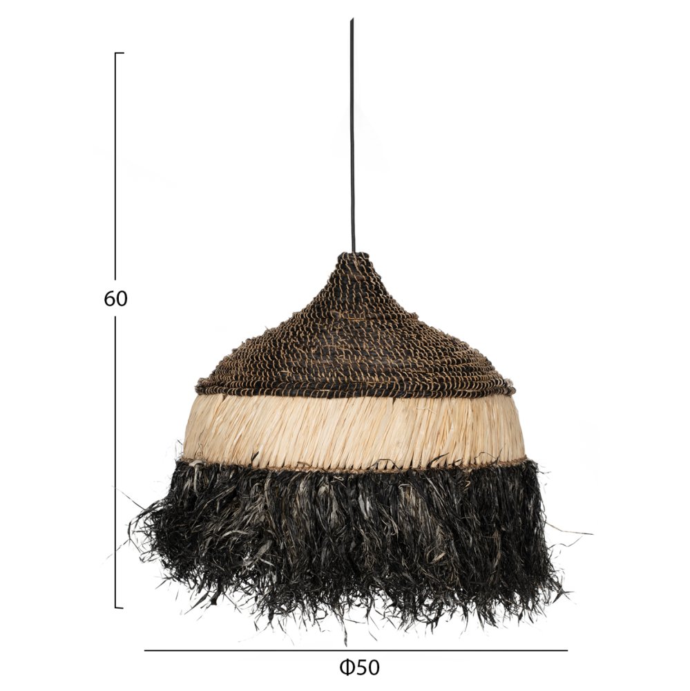 DECKENLAMPE MIT SISAL- UND ABACA-FASERKAPPE IN NATURSCHWARZ 50x50x60Hcm