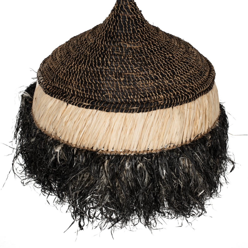 DECKENLAMPE MIT SISAL- UND ABACA-FASERKAPPE IN NATURSCHWARZ 50x50x60Hcm