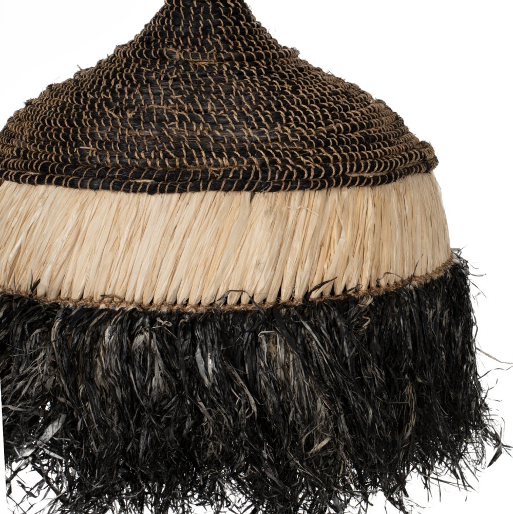 DECKENLAMPE MIT SISAL- UND ABACA-FASERKAPPE IN NATURSCHWARZ 50x50x60Hcm