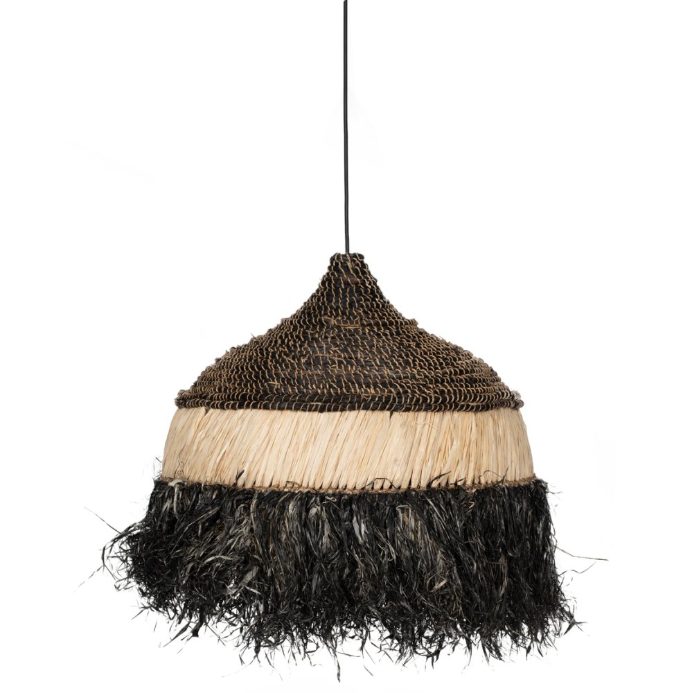 DECKENLAMPE MIT SISAL- UND ABACA-FASERKAPPE IN NATURSCHWARZ 50x50x60Hcm