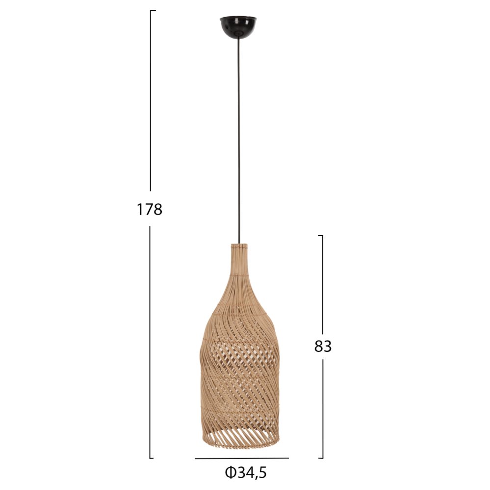 CEILING PENDANT LAMP NATURAL RATTAN IN NATURAL COLOR Φ34,5x178Hcm
