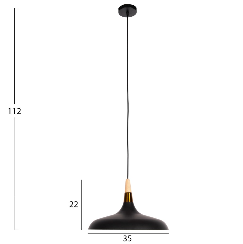 DECKENHÄNGELEUCHTE SCHWARZES METALL-HOLZDETAIL AUF DER OBERSEITE 35x35x112H cm