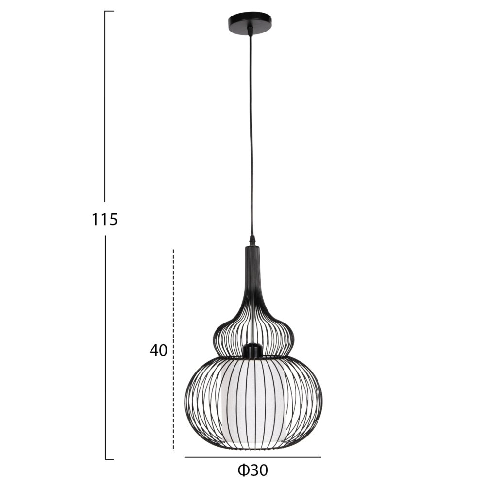 DECKENHÄNGELEUCHTE SCHWARZES METALL-WEIßES TUCH Φ30x115H cm