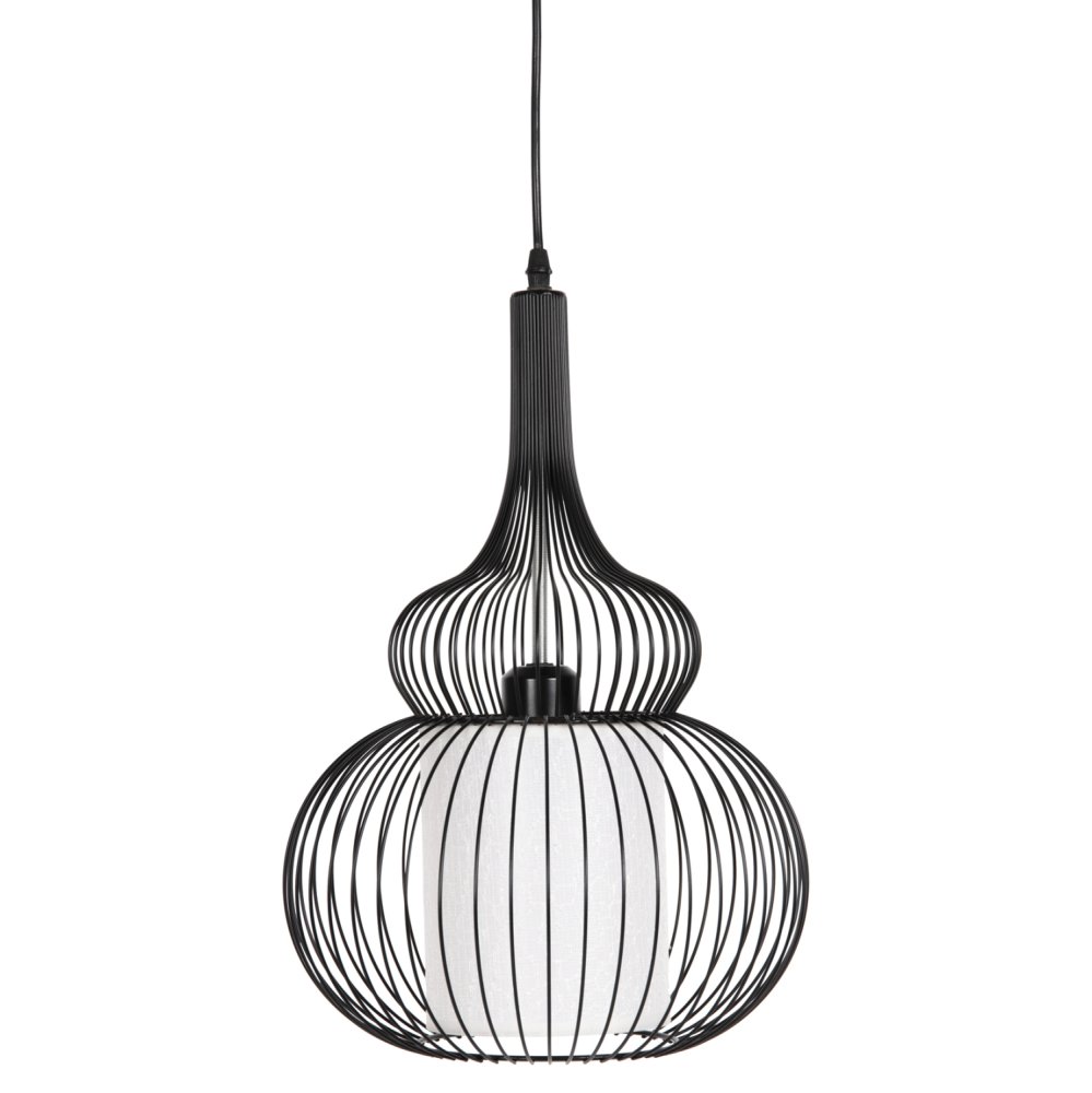 DECKENHÄNGELEUCHTE SCHWARZES METALL-WEIßES TUCH Φ30x115H cm