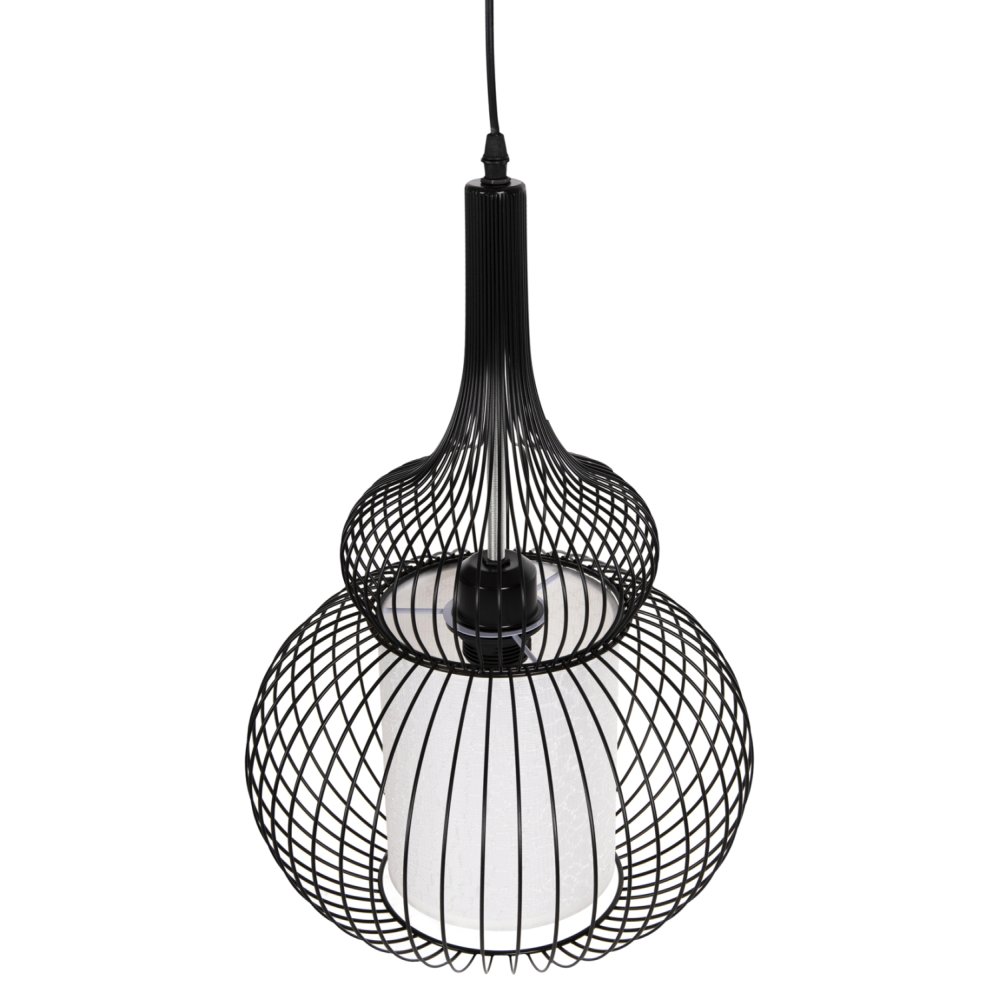 DECKENHÄNGELEUCHTE SCHWARZES METALL-WEIßES TUCH Φ30x115H cm