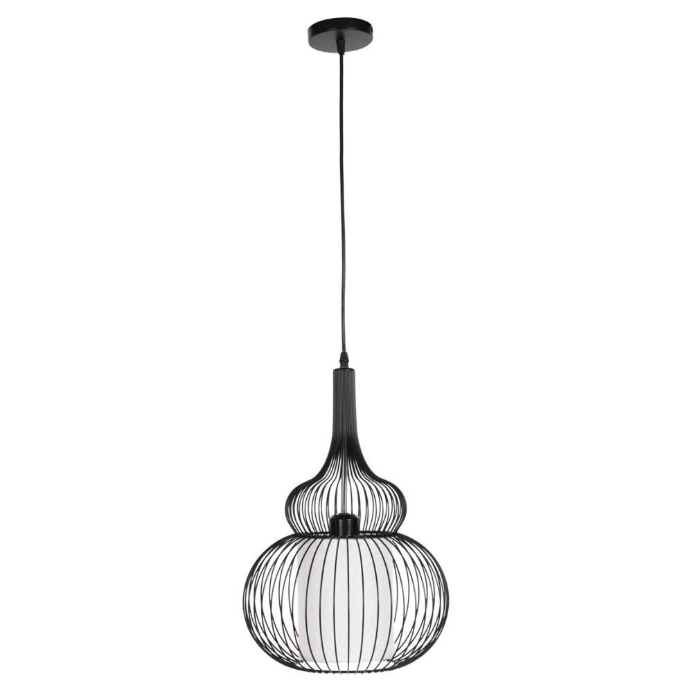 DECKENHÄNGELEUCHTE SCHWARZES METALL-WEIßES TUCH Φ30x115H cm