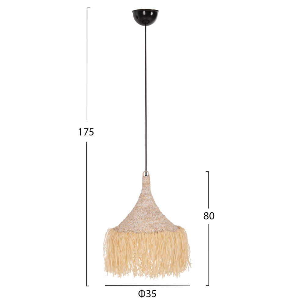 DECKENHÄNGELEUCHTE FRANSEN AUS PALMENBLATTFASER IN NATÜRLICHER FARBE Φ53x45Hcm