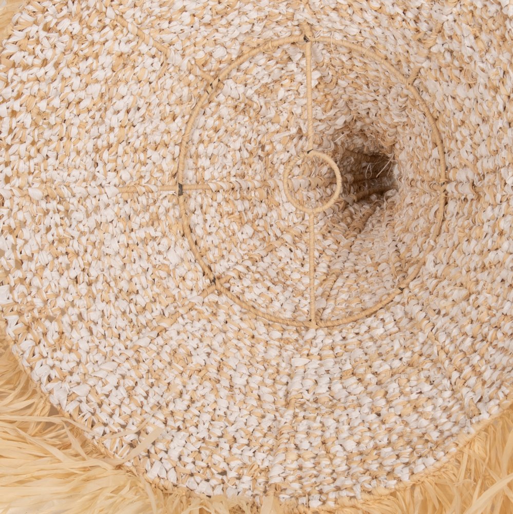 DECKENHÄNGELEUCHTE FRANSEN AUS PALMENBLATTFASER IN NATÜRLICHER FARBE Φ53x45Hcm
