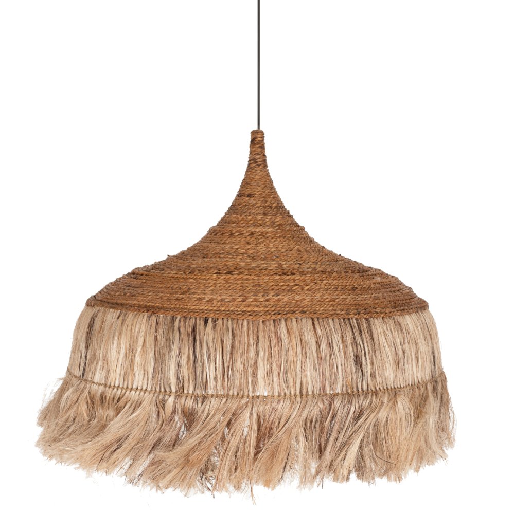 DECKENANHÄNGER MIT FRANSEN AUS ABACA IN NATÜRLICHER FARBE 80x80x70Hcm