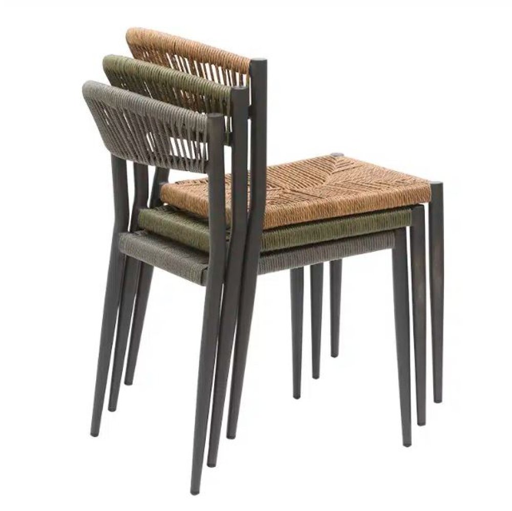 "Jonah" chair in anthracite/olive green made of wicker look aluminium