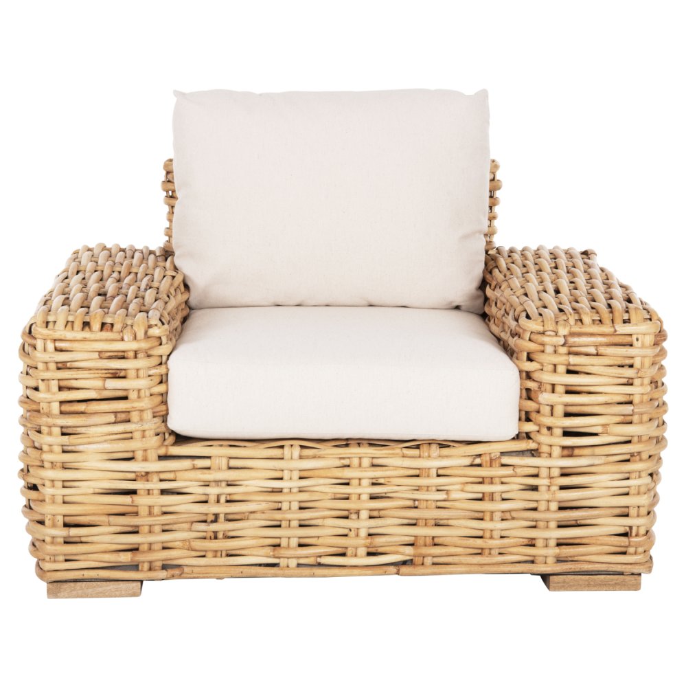 OUTDOOR LOUNGER MANGO WOOD IN NATURAL-WHITE CUSHIONS 110x88x70-85Hcm